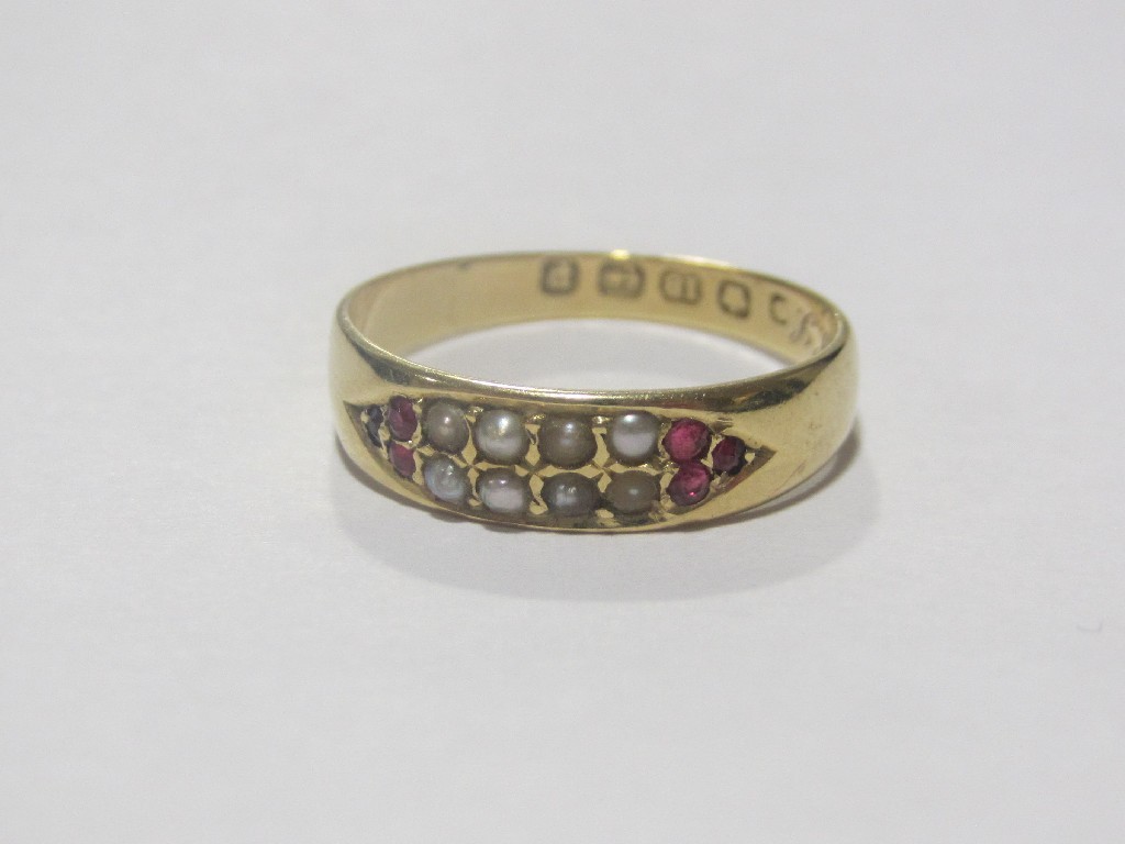 Appraisal: Victorian ct gold ruby and seed pearl set gypsy ring