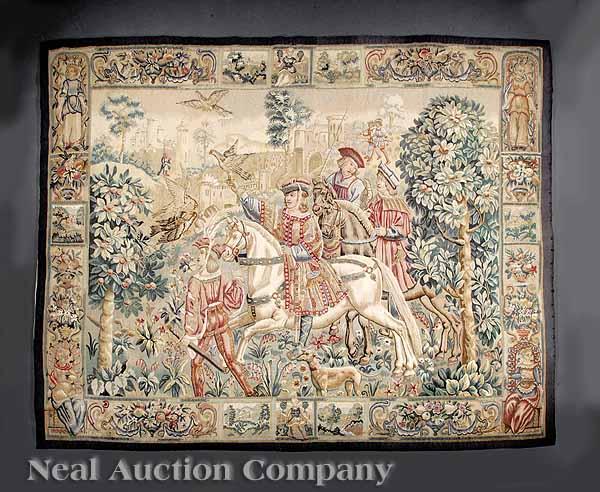 Appraisal: An Antique Northern European Woven Wool Tapestry depicting mounted courtiers