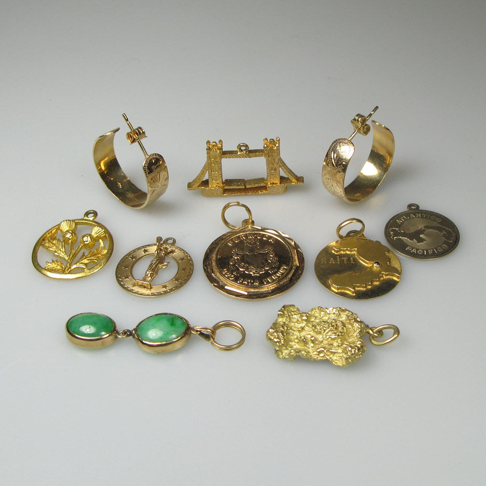 Appraisal: Small Quantity Of Gold Charms And Earrings including a gold