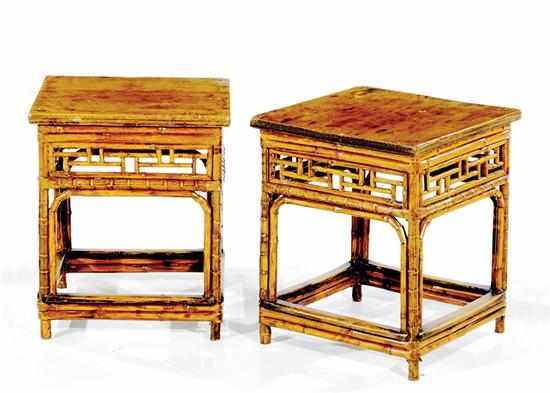 Appraisal: Pair Oriental bamboo pedestals circa square top and bound bamboo