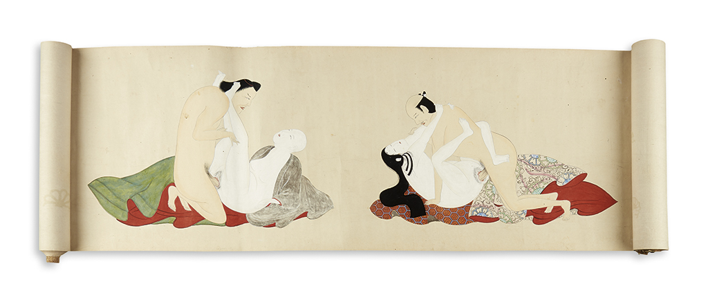 Appraisal: EROTICA--JAPANESE Edo period Japanese shunga scroll depicting different erotic scenes