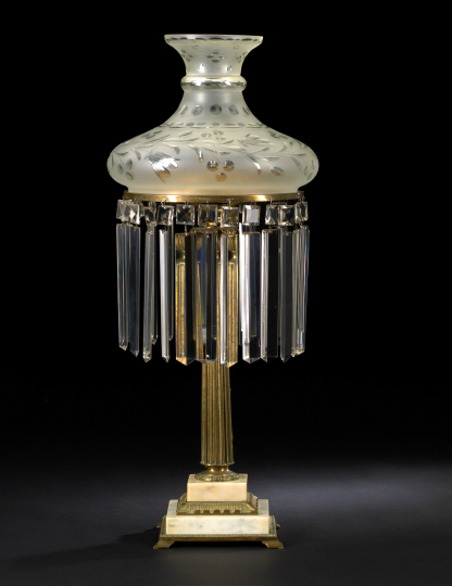 Appraisal: American Prism-Hung Gilt-Brass and Marble Sinumbra Lamp third quarter th