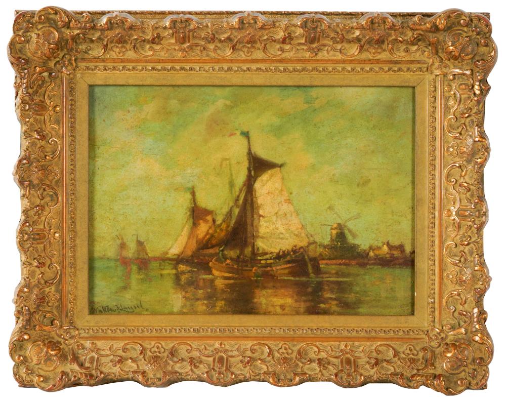 Appraisal: CONTINENTAL SCHOOL DUTCH BOATS ON THE MEUSEoil on artist board