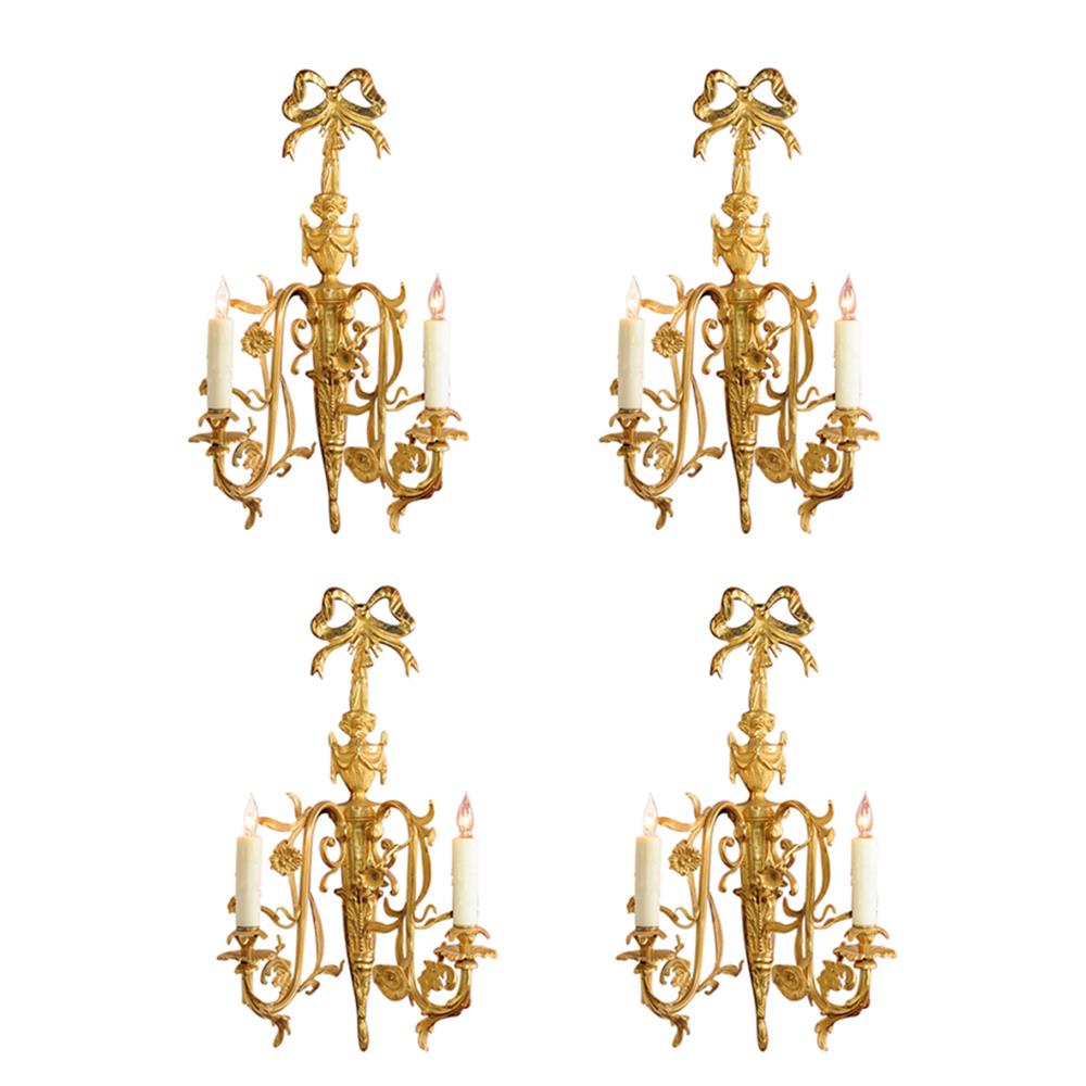 Appraisal: SET OF FOUR LOUIS XVI STYLE GILT BRONZE TWO LIGHT