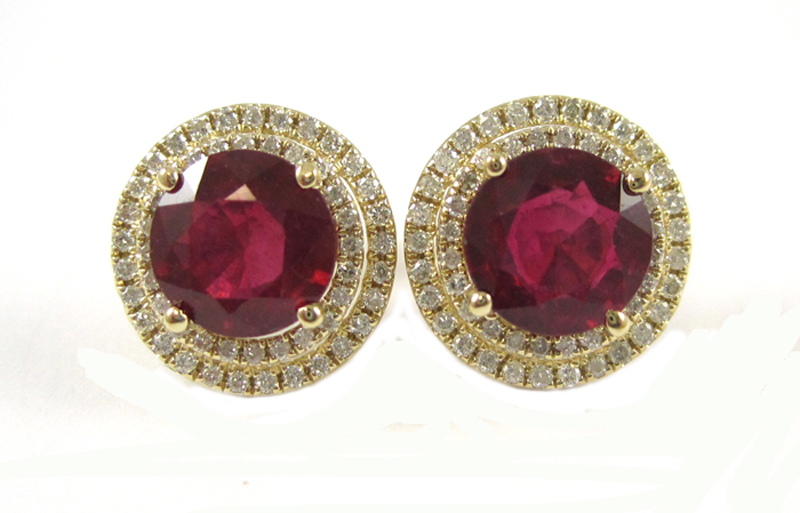 Appraisal: PAIR OF RUBY AND DIAMOND EARRINGS each k yellow gold