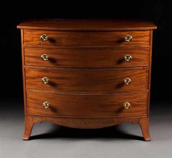 Appraisal: George III stringer inlaid mahogany bow-front chest of drawers early