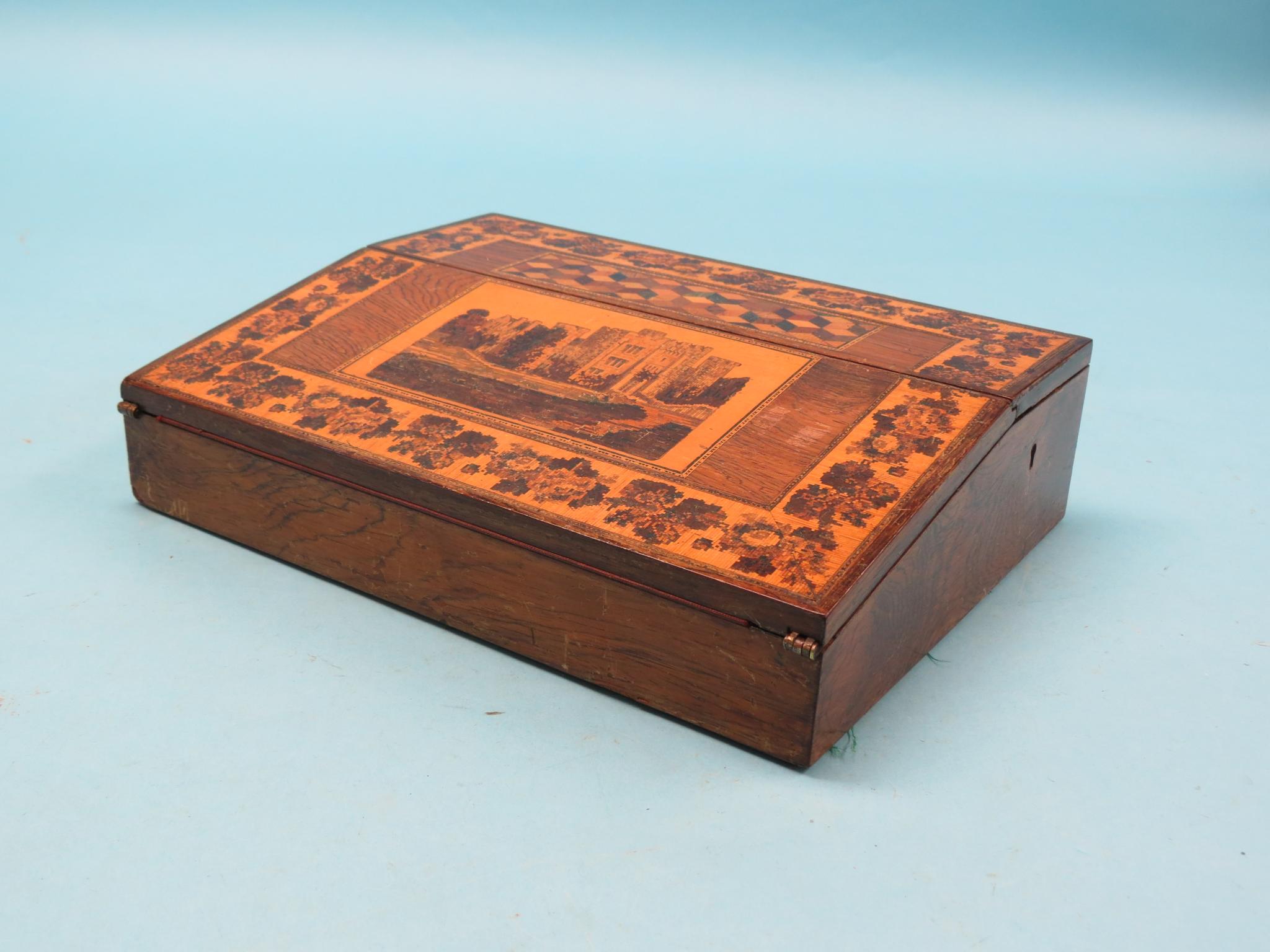 Appraisal: A Victorian Tunbridge ware writing box sloping top inlaid with