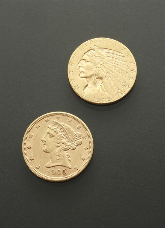 Appraisal: U S Half Eagle and Indian Head Five-Dollar Gold Coins