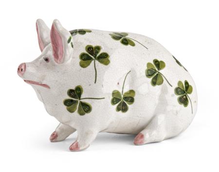 Appraisal: WEMYSS SMALL PIG FIGURE CIRCA decorated with shamrocks impressed mark