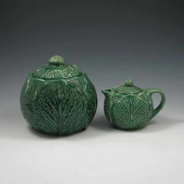 Appraisal: Majolica Cabbage Teapot and Jar with Lid both unmarked teapot