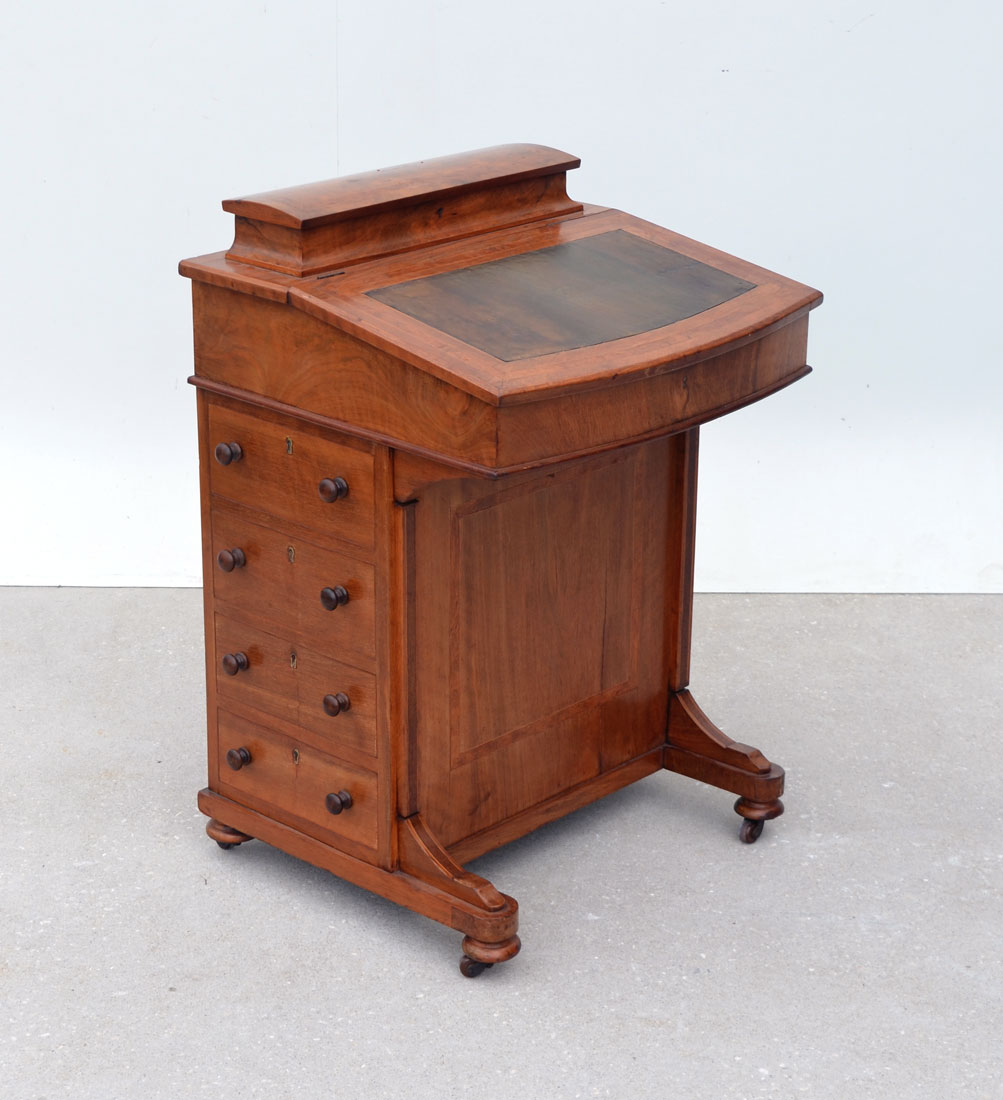 Appraisal: DIMINUTIVE BURL WALNUT DAVENPORT DESK Burl walnut veneer with string