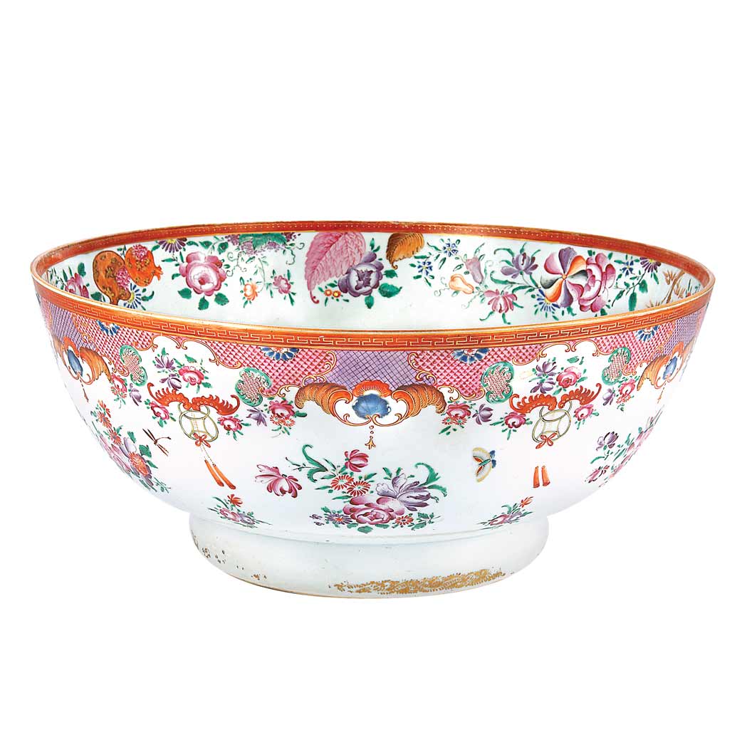 Appraisal: Chinese Export Famille Rose Porcelain Punch Bowl th Century With