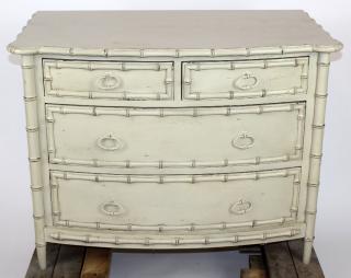 Appraisal: Painted bowfront chest with faux bamboo Painted bowfront over drawer