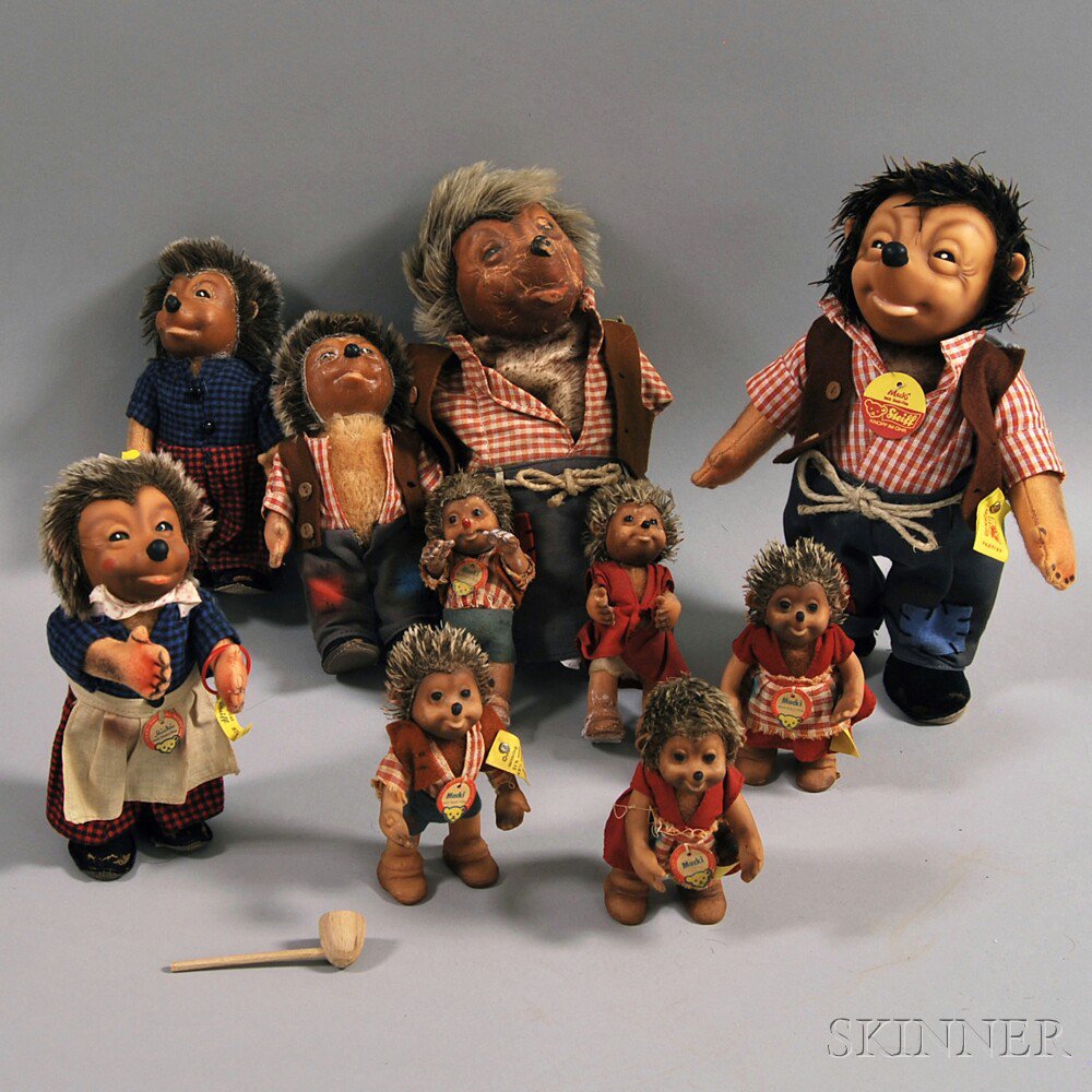 Appraisal: Ten Steiff Mecki the Hedgehog and Family Dolls all with