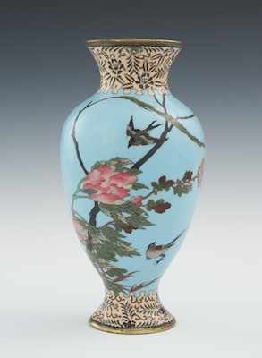 Appraisal: A Blue Cloisonne Bottle Vase with Sparrows th Century In