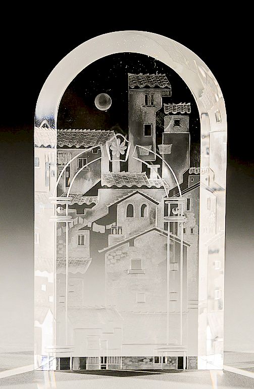 Appraisal: Steuben glass sculpture Town on Hillside signed on bottom Steuben