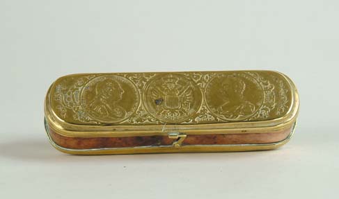 Appraisal: OVAL BRASS COPPER HINGED OVAL TOBACCO BOX Bottom has oval