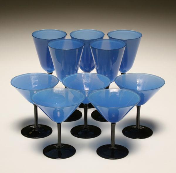 Appraisal: Murano glass stemware possibly from Carlo Moretti Blue basins on