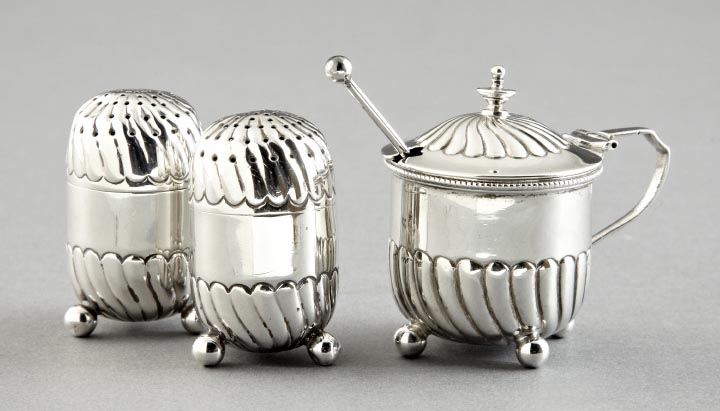 Appraisal: Three-Piece English Victorian Sterling Silver Spice-and-Condiment Set London makers E