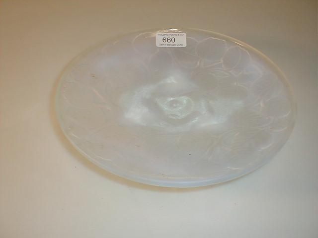 Appraisal: An Arrers opalescent glass dish moulded with leaves and marked