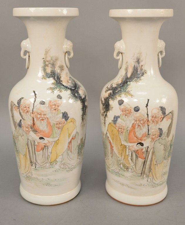 Appraisal: Pair of Chinese Famille Verte porcelain vases painted with group