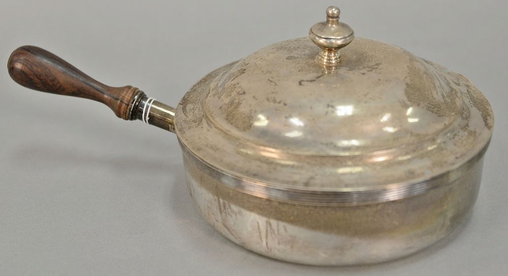 Appraisal: Silver covered pot with wood handle touch mark on bottom