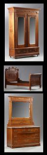 Appraisal: Three Piece Late American Victorian Carved Walnut Bedroom Suite late