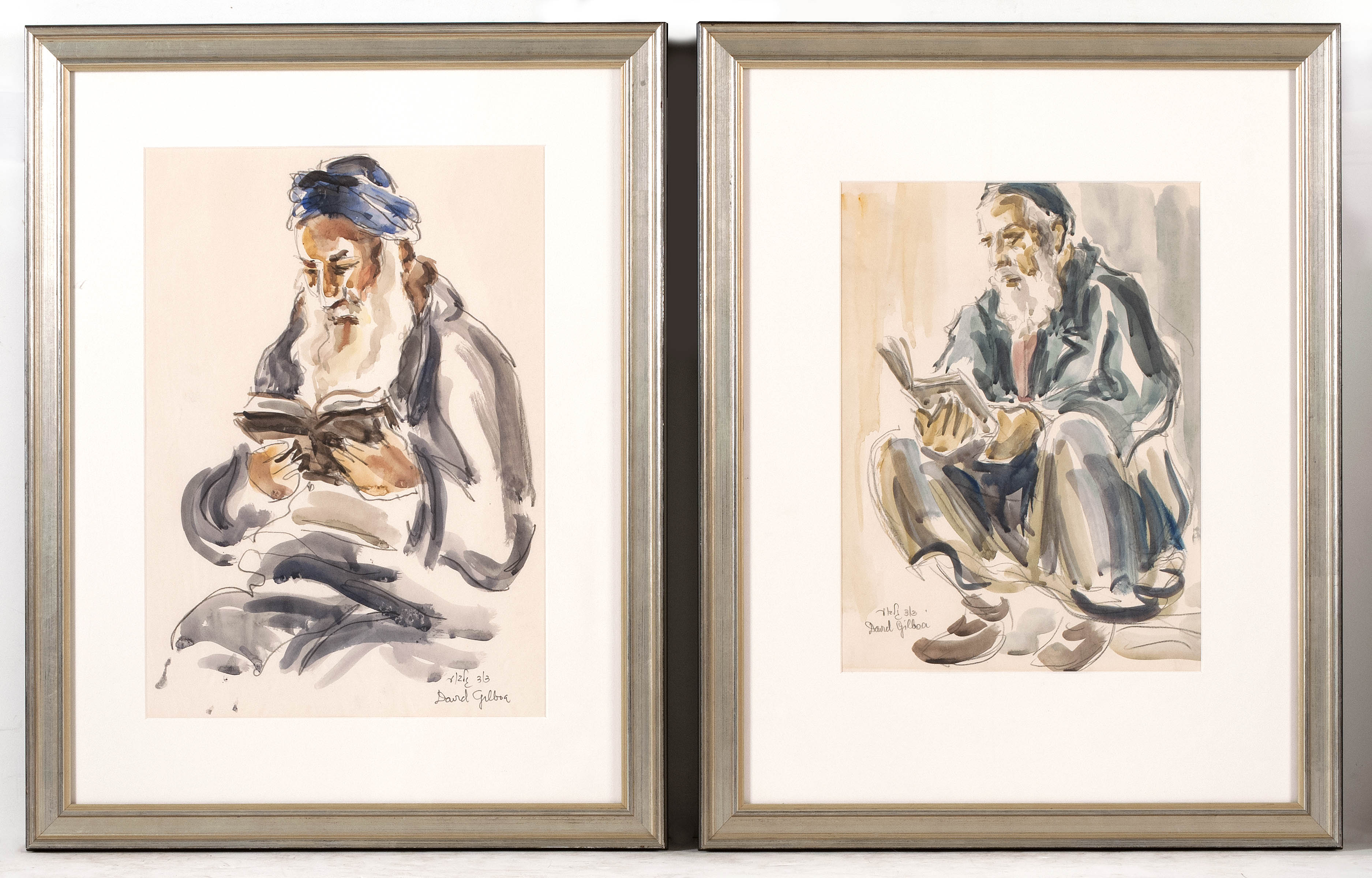 Appraisal: DAVID GILBOARomanian Israeli - Two works depicting Sephardic scholars Inscribed