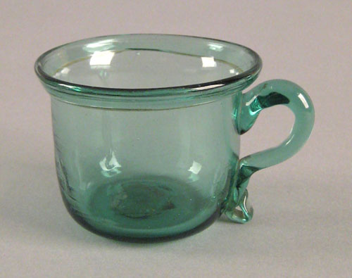 Appraisal: New York or New Jersey deep aqua blown handled cup