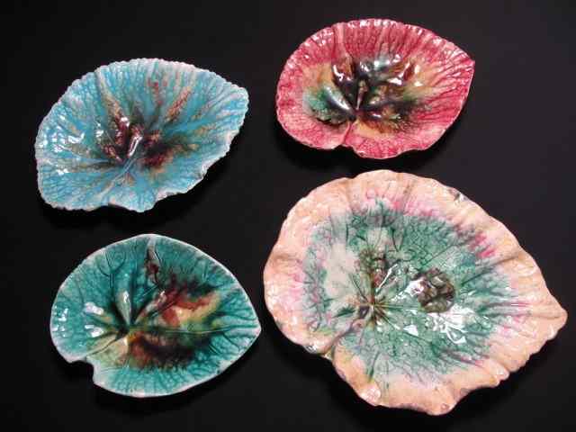 Appraisal: Four Majolica pottery Begonia leaves Includes one medium sized in