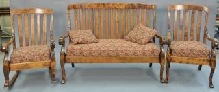 Appraisal: Three piece flamed birch set with settee rocker and armchair