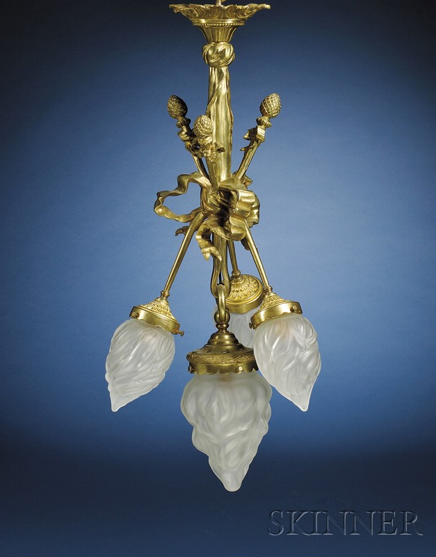 Appraisal: Louis XVI Style Four-light Gilt-bronze Chandelier early th century with