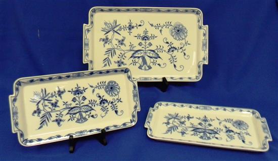 Appraisal: Three th C Meissen Blue Onion pattern oblong serving trays