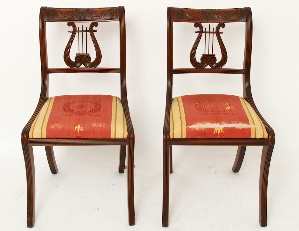 Appraisal: Duncan Phyfe Style Lyre Back Side Chairs Pair Pair of