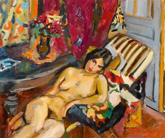 Appraisal: CORNU PIERRE - Reclining female nude Oil on canvas Signed