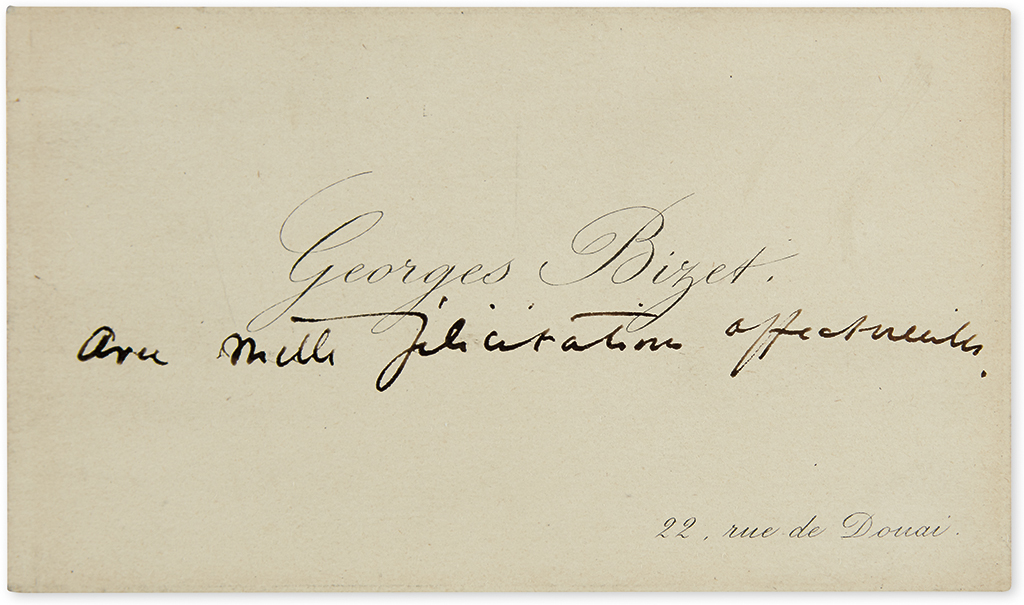 Appraisal: BIZET GEORGES Autograph Note unsigned to an unnamed recipient in