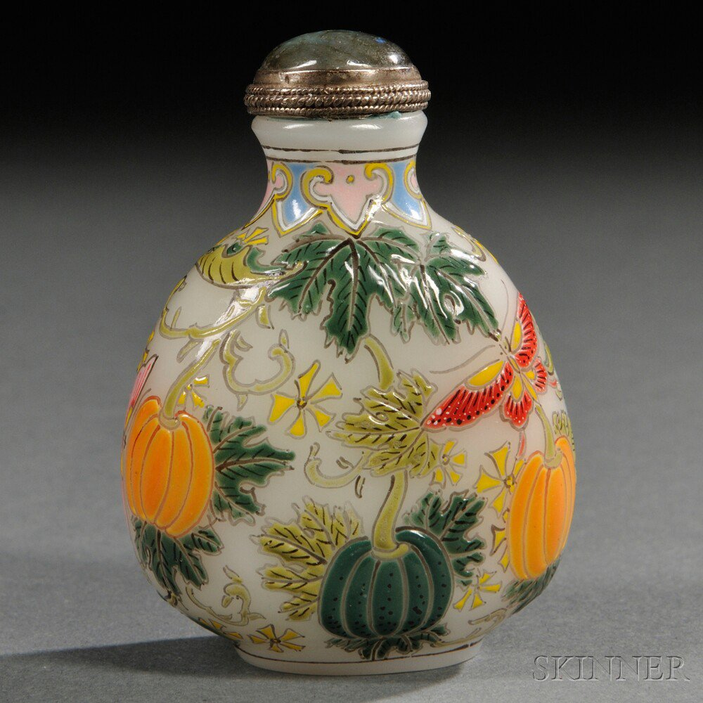 Appraisal: Peking Glass Snuff Bottle China milky white glass the irregular