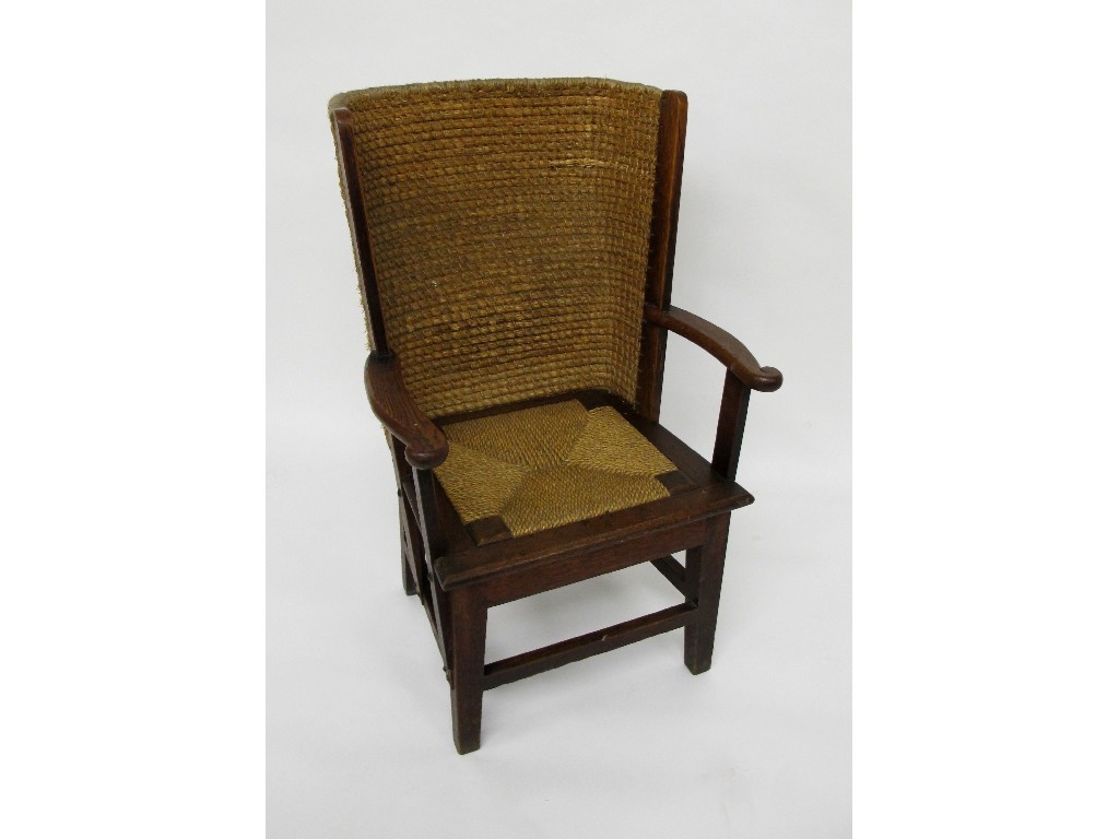 Appraisal: An Orkney crofters chair with rush filled back and drop