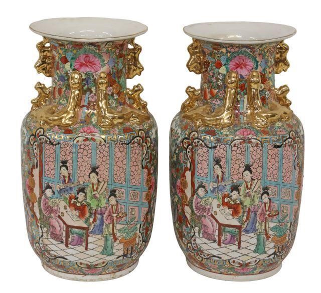 Appraisal: lot of Chinese rose medallion porcelain vases both with gilt