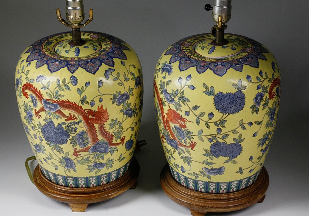 Appraisal: Pair of Chinese Porcelain Ginger Jars Mounted as Lamps Pair