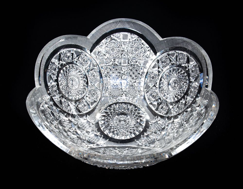 Appraisal: ABP Large Cut Glass Punch Bowl Large Cut Glass Punch