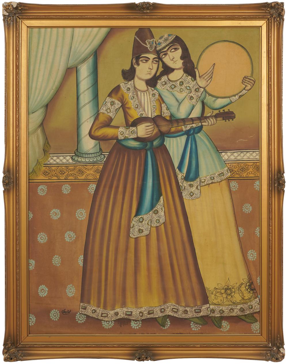 Appraisal: PERSIAN SCHOOL MUSICIANSoil on canvas signed lower left Condition scratches