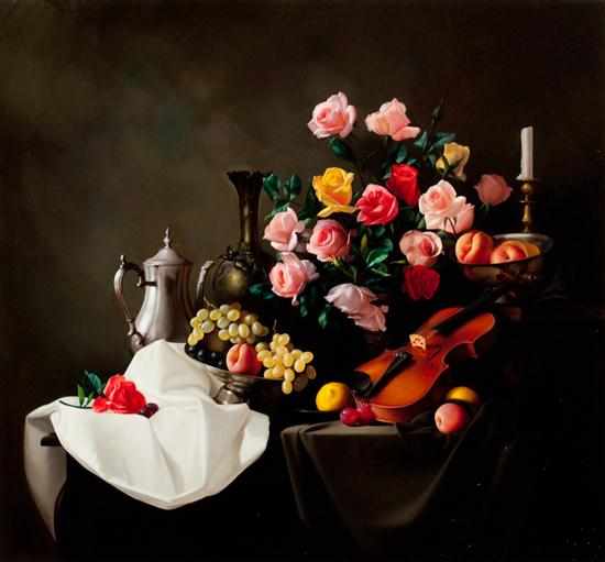 Appraisal: Yuri Sidorenko th century Still Life with Roses and Violin