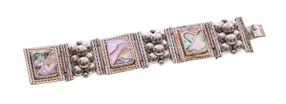 Appraisal: Mexican Sterling Silver Abalone Bracelet Mexican Sterling Silver Abalone Bracelet