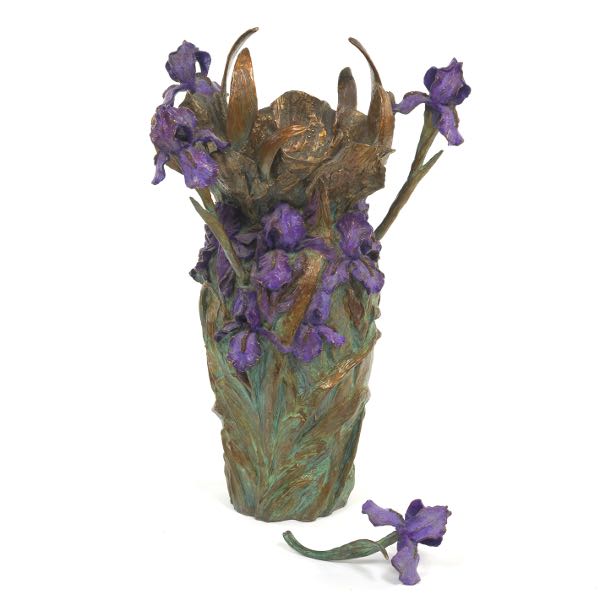 Appraisal: WILLIAM SHARLES AMERICAN B x Iris bouquet vase Bronze signed