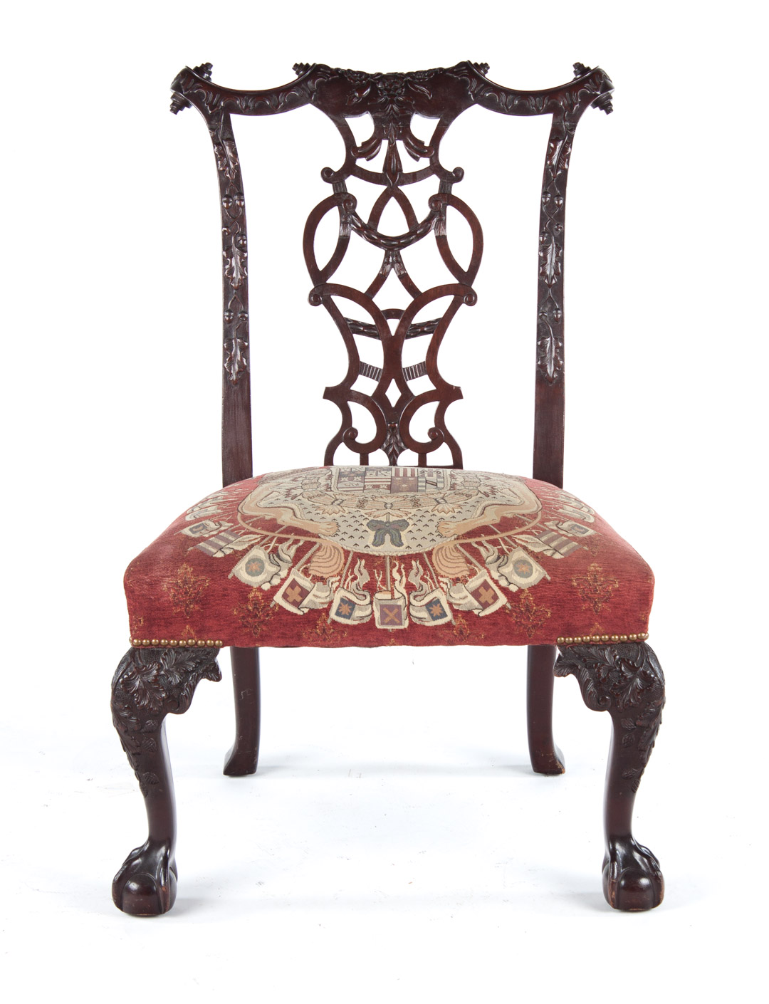 Appraisal: Chippendale style mahogany side chair th century foliate and floral