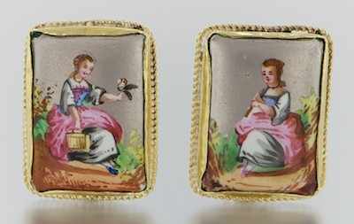 Appraisal: A Pair of Limoges Porcelain and Gold Ear Clips k