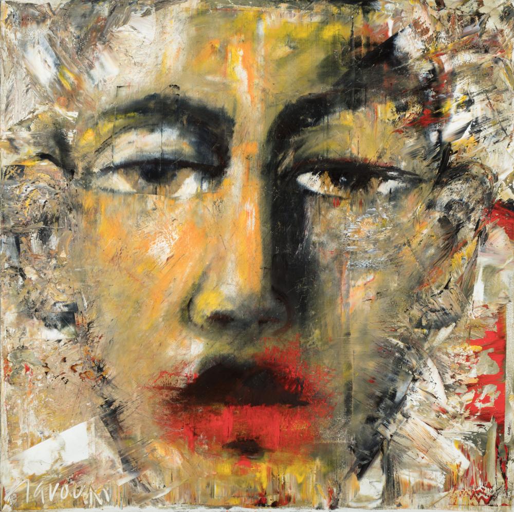 Appraisal: David Harouni Iranian New Orleans b Untitled Face oil on