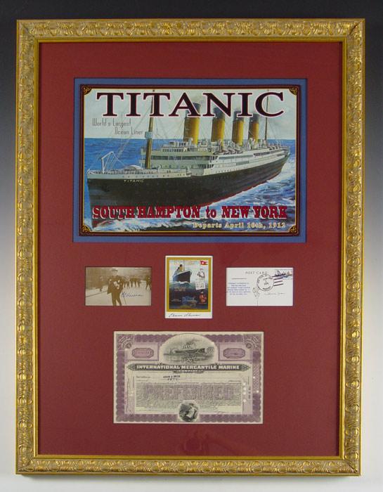 Appraisal: FRAMED TITANIC COLLECTION WITH AUTOGRAPHS Features autographs from Titanic survivors