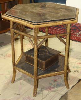 Appraisal: Edwardian japanned and stamped occasional table Edwardian japanned and stamped